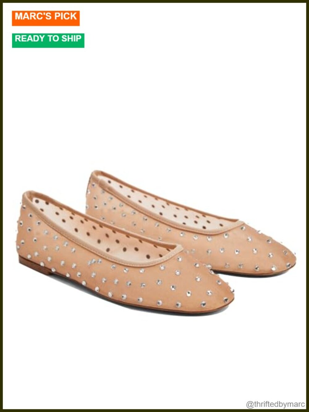 Women's Breathable Mesh Ballet Flats Square Toe Rhinestone Slip-On